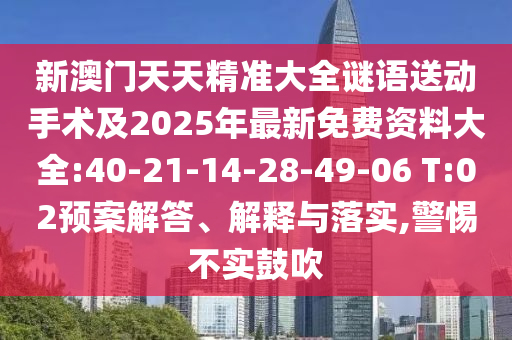 新澳門天天精準(zhǔn)大全謎語送動手術(shù)及2025年最新免費資料大全:40-21-14-28-49-06 T:02預(yù)案解答、解釋與落實,警惕不實鼓吹