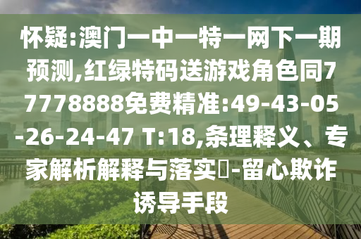 懷疑:澳門一中一特一網下一期預測,紅綠特碼送游戲角色同77778888免費精準:49-43-05-26-24-47 T:18,條理釋義、專家解析解釋與落實?-留心欺詐誘導手段
